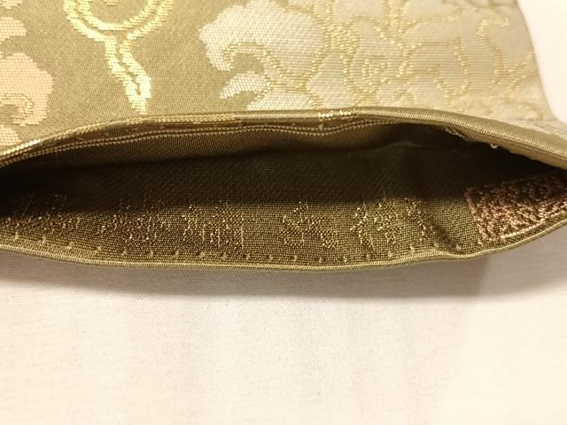 平和屋着物●西陣織　陰山織物謹製　箔屋清兵衛　九寸名古屋帯　草木染　牡丹唐草文　海松色　正絹　逸品　CABM2824vp