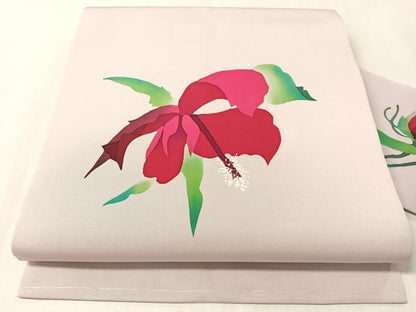 平和屋着物●塩瀬　九寸名古屋帯　作家物　ろうけつ染　草花文　正絹　逸品　未使用　CABM2830vp