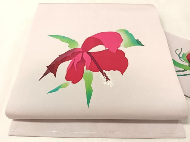 平和屋着物●塩瀬　九寸名古屋帯　作家物　ろうけつ染　草花文　正絹　逸品　未使用　CABM2830vp