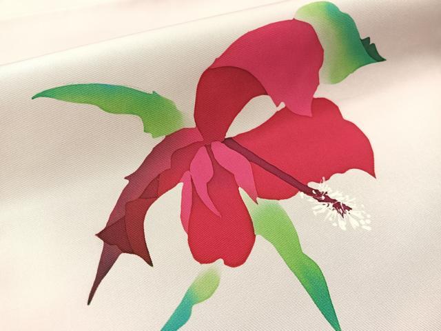 平和屋着物●塩瀬　九寸名古屋帯　作家物　ろうけつ染　草花文　正絹　逸品　未使用　CABM2830vp