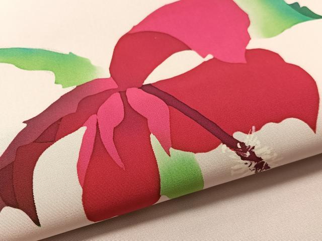 平和屋着物●塩瀬　九寸名古屋帯　作家物　ろうけつ染　草花文　正絹　逸品　未使用　CABM2830vp