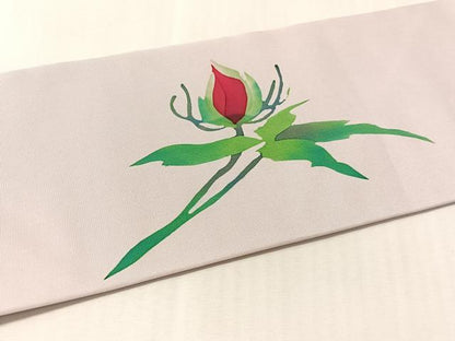 平和屋着物●塩瀬　九寸名古屋帯　作家物　ろうけつ染　草花文　正絹　逸品　未使用　CABM2830vp