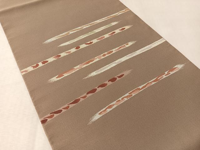 平和屋着物●爪搔き本綴れ　八寸名古屋帯　霞文　樺茶色　金銀糸　正絹　逸品　未使用　CABM2837vp