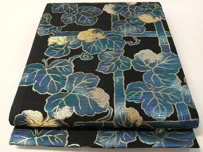 平和屋着物●六通柄袋帯　蔦の葉文　黒地　金銀糸　正絹　逸品　CABM2852vp