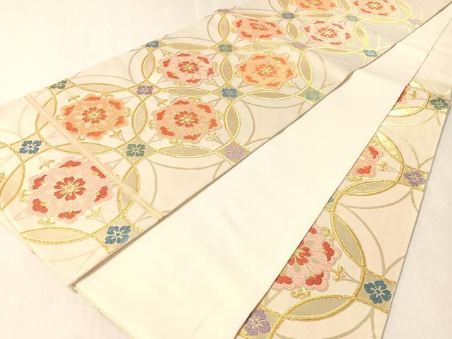平和屋着物●西陣　川島織物　六通柄　本袋帯　七宝花文　金糸　正絹　逸品　CABM2853vp