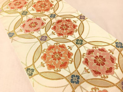 平和屋着物●西陣　川島織物　六通柄　本袋帯　七宝花文　金糸　正絹　逸品　CABM2853vp