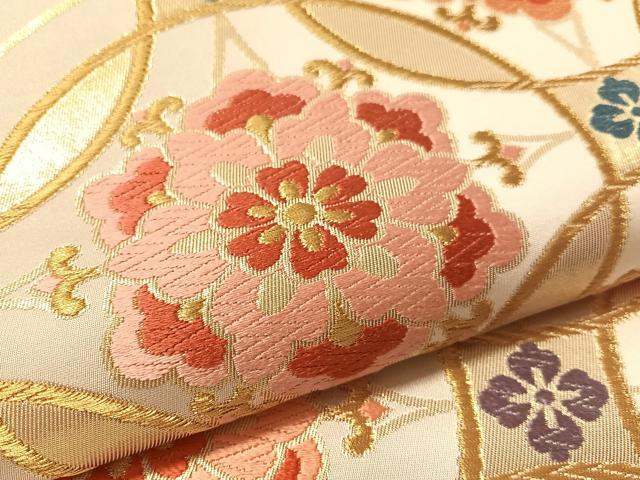 平和屋着物●西陣　川島織物　六通柄　本袋帯　七宝花文　金糸　正絹　逸品　CABM2853vp