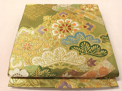 平和屋着物●西陣　川島織物　六通柄　本袋帯　唐織　正倉院松文　金銀糸　正絹　逸品　CABM2861vp