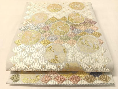 平和屋着物●西陣　丸勇謹製　六通柄袋帯　草木唐織　花丸青海波　金糸　正絹　逸品　CABM2870vp