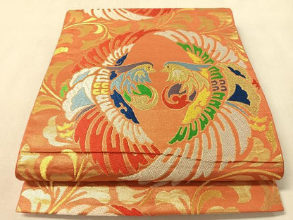 平和屋着物●西陣　川島織物　六通柄　本袋帯　唐織　双鳥丸文　金糸　正絹　逸品　CABM2879vp
