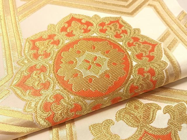 平和屋着物●西陣　川島織物　六通柄　本袋帯　正倉院花文　金糸　正絹　逸品　CABM2892vp