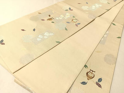 平和屋着物●六通柄袋帯　唐織　ミミズク　金糸　さが美扱い　正絹　逸品　CABM2893vp