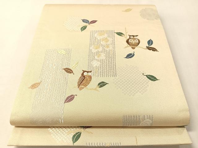 平和屋着物●六通柄袋帯　唐織　ミミズク　金糸　さが美扱い　正絹　逸品　CABM2893vp