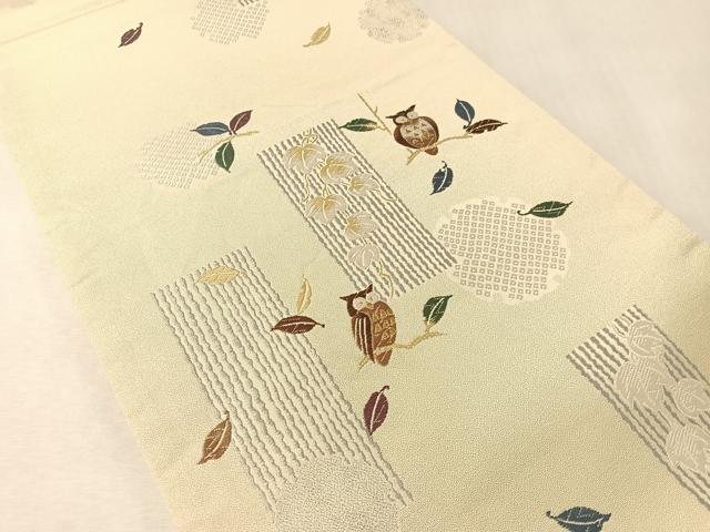 平和屋着物●六通柄袋帯　唐織　ミミズク　金糸　さが美扱い　正絹　逸品　CABM2893vp