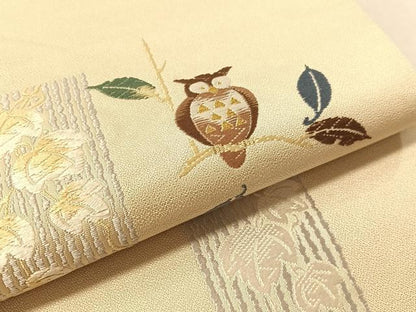 平和屋着物●六通柄袋帯　唐織　ミミズク　金糸　さが美扱い　正絹　逸品　CABM2893vp