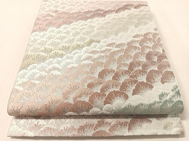 平和屋着物●六通柄　本袋帯　唐織　山藍染　樹林文　銀糸　正絹　逸品　未使用　CABM2895vp
