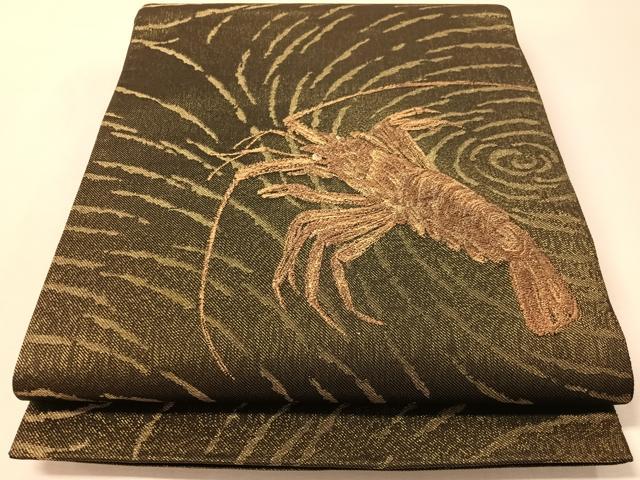 平和屋着物●太鼓柄袋帯　海老　金糸　正絹　逸品　CABM2899vp