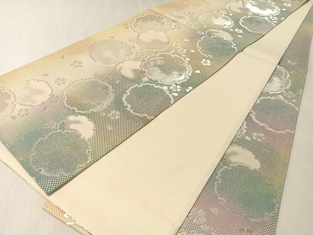 平和屋着物●六通柄袋帯　花風月　泥染糸　銀糸　正絹　逸品　CABM2900vp