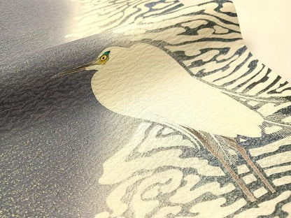 平和屋着物●東京友禅　菅有鬼一　太鼓柄袋帯　手描き　鷺　ラメ糸　正絹　逸品　未使用　CABM2902vp