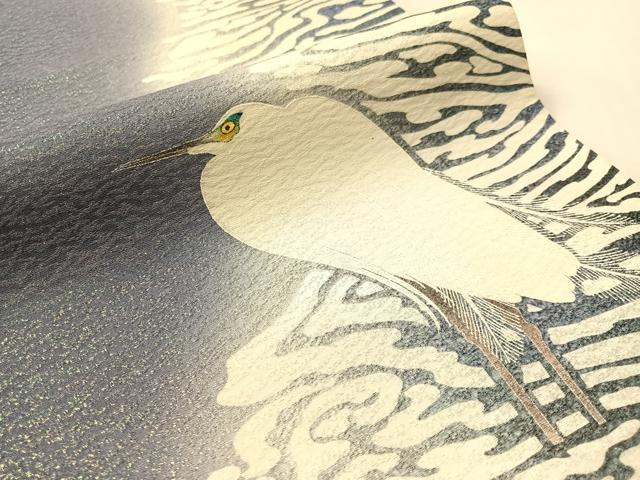 平和屋着物●東京友禅　菅有鬼一　太鼓柄袋帯　手描き　鷺　ラメ糸　正絹　逸品　未使用　CABM2902vp