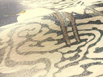 平和屋着物●東京友禅　菅有鬼一　太鼓柄袋帯　手描き　鷺　ラメ糸　正絹　逸品　未使用　CABM2902vp