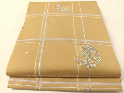 平和屋着物●アンティーク　大正ロマン　両面　全通柄　京袋帯　笹花文　黒地　引き抜き帯　正絹　逸品　CABM2904vp