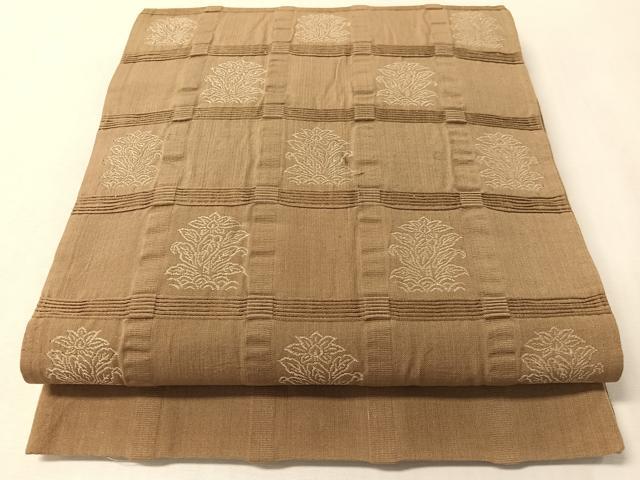 平和屋着物●西陣　六通柄　京袋帯　格子花文　証紙付き　綿　逸品　CABM2905vp