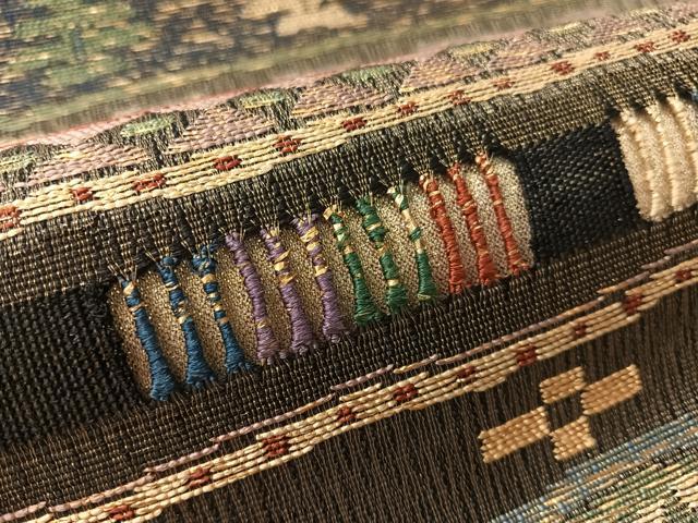 平和屋着物●六通柄袋帯　手織　櫛織　横段吉祥文　金糸　正絹　逸品　CABM2909vp