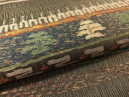 平和屋着物●六通柄袋帯　手織　櫛織　横段吉祥文　金糸　正絹　逸品　CABM2909vp