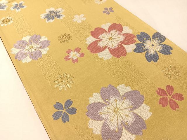 平和屋着物●六通柄袋帯　唐織　舞桜　金糸　正絹　逸品　CABM2914vp