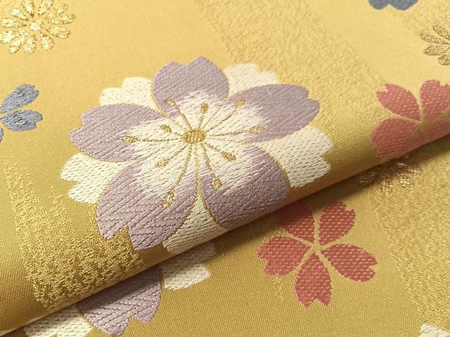 平和屋着物●六通柄袋帯　唐織　舞桜　金糸　正絹　逸品　CABM2914vp