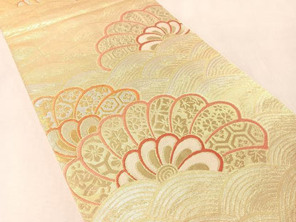 平和屋着物●西陣　川島織物　六通柄　本袋帯　唐織　立波花文　正絹　逸品　CABM2915vp