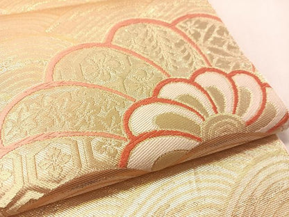 平和屋着物●西陣　川島織物　六通柄　本袋帯　唐織　立波花文　正絹　逸品　CABM2915vp