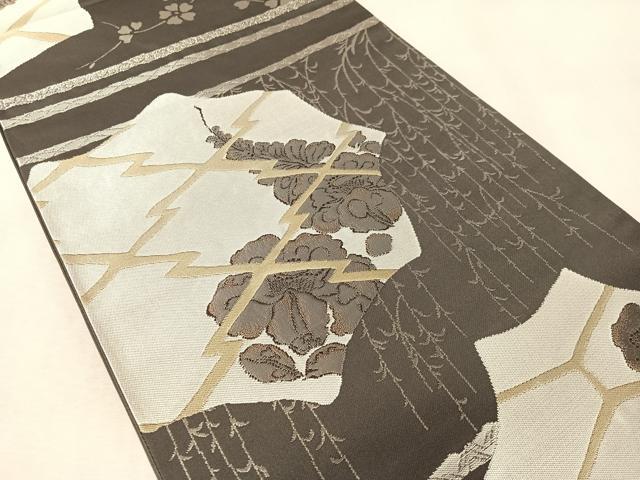 平和屋着物●西洞院辻が花　大脇一心　六通柄袋帯　枝垂れ柳花文　銀糸　正絹　逸品　CABM2936vp