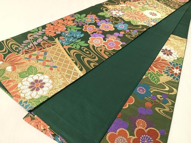 平和屋着物●ファッションデザイナー 花井幸子　六通柄袋帯　唐織　流水几帳花文　金糸　正絹　逸品　CABM2939vp