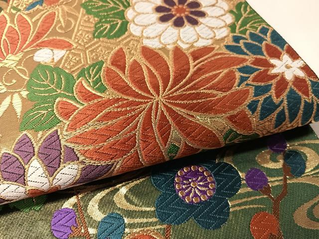 平和屋着物●ファッションデザイナー 花井幸子　六通柄袋帯　唐織　流水几帳花文　金糸　正絹　逸品　CABM2939vp
