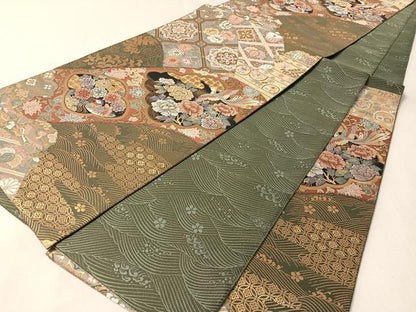 平和屋着物●六通柄袋帯　紹巴　吉祥花鳥文　金糸　正絹　逸品　未使用　CABM2941vp