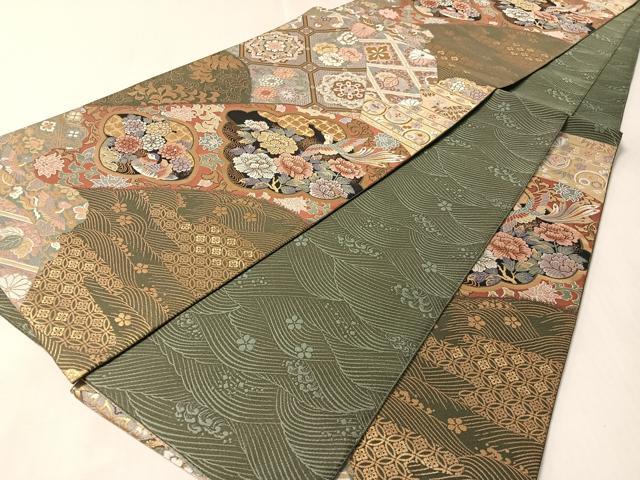 平和屋着物●六通柄袋帯　紹巴　吉祥花鳥文　金糸　正絹　逸品　未使用　CABM2941vp