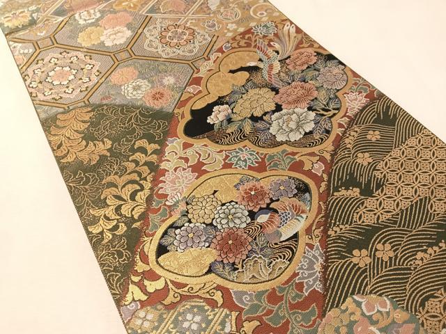 平和屋着物●六通柄袋帯　紹巴　吉祥花鳥文　金糸　正絹　逸品　未使用　CABM2941vp
