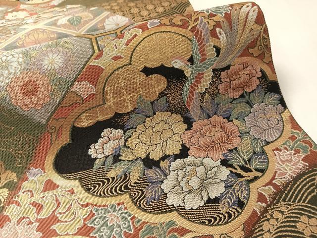 平和屋着物●六通柄袋帯　紹巴　吉祥花鳥文　金糸　正絹　逸品　未使用　CABM2941vp