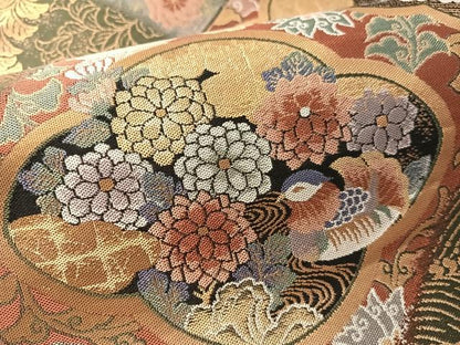 平和屋着物●六通柄袋帯　紹巴　吉祥花鳥文　金糸　正絹　逸品　未使用　CABM2941vp