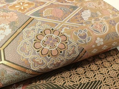 平和屋着物●六通柄袋帯　紹巴　吉祥花鳥文　金糸　正絹　逸品　未使用　CABM2941vp