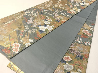 平和屋着物●六通柄袋帯　唐織　楽器花文　九百織　金糸　引箔　正絹　逸品　CABM2942vp