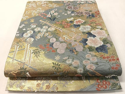 平和屋着物●六通柄袋帯　唐織　楽器花文　九百織　金糸　引箔　正絹　逸品　CABM2942vp