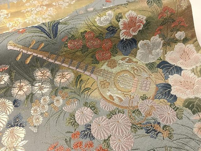 平和屋着物●六通柄袋帯　唐織　楽器花文　九百織　金糸　引箔　正絹　逸品　CABM2942vp