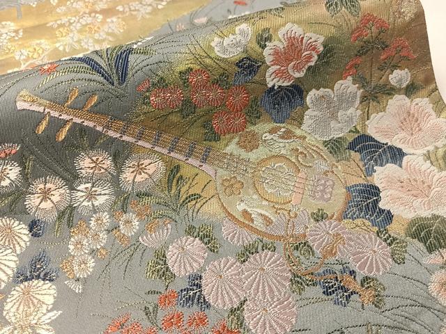 平和屋着物●六通柄袋帯　唐織　楽器花文　九百織　金糸　引箔　正絹　逸品　CABM2942vp