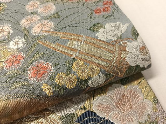 平和屋着物●六通柄袋帯　唐織　楽器花文　九百織　金糸　引箔　正絹　逸品　CABM2942vp