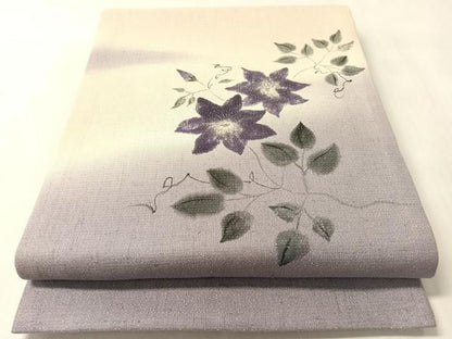 平和屋着物●太鼓柄袋帯　作家物　手描き　紬地　草花文　銀通し地　正絹　逸品　CABM2944vp