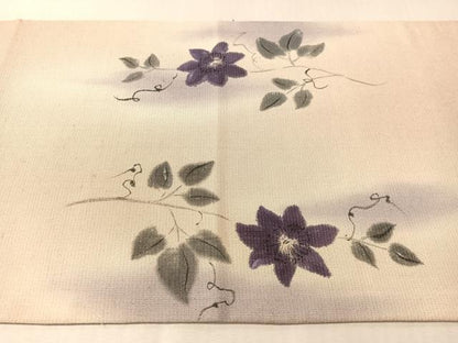 平和屋着物●太鼓柄袋帯　作家物　手描き　紬地　草花文　銀通し地　正絹　逸品　CABM2944vp