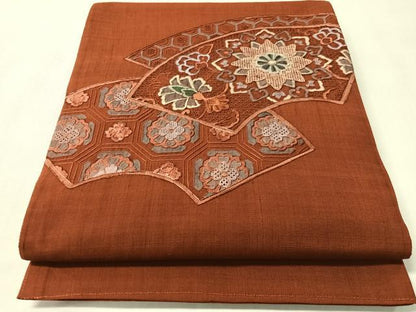 平和屋着物●中国三大刺繍　スワトウ相良刺繍　総刺繍　太鼓柄袋帯　紬地　地紙更紗文　正絹　逸品　CABM2945vp